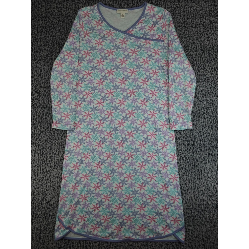 Appleseed's‎ Nightgown Womens Small White Snowflake Long Sleeve V-Neck A18380
